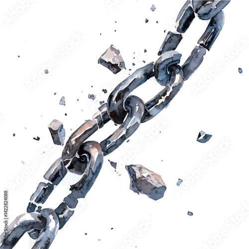 Chain Broken In The Middle, vector watercolor illustration, isolated on a white background.