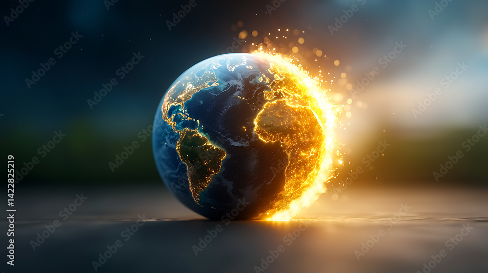 Dramatic earth split in half clean energy revolution futuristic landscape surreal environment dynamic viewpoint Dramatic earth split in half clean energy revolution futuristic landscape surreal environment dynamic viewpoint