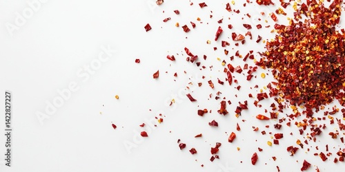 Wallpaper Mural A minimalist composition featuring red chili pepper flakes and scattered chopped paprika on a clean white background. Torontodigital.ca