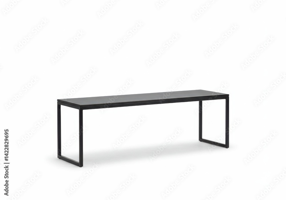 A sleek black bench with a rectangular top and minimalist frame against a white background studio shot A sleek black bench with a rectangular top and minimalist frame against a white background studio shot