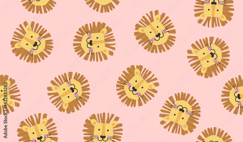 Fototapeta premium Cute lion pattern background vector design