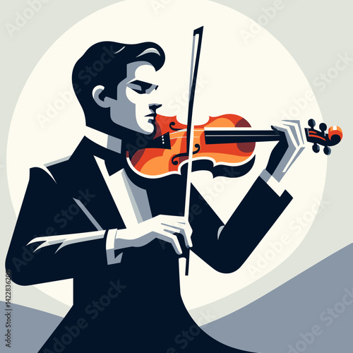 Violinist playing passionately against a circular background  