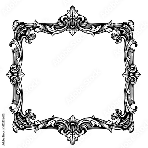 Elegant Ornamental Frame: Intricate ornamental frame, a timeless masterpiece of ornate design. Its meticulous details evoke a sense of classic aesthetic, perfect for artistic or decorative needs.