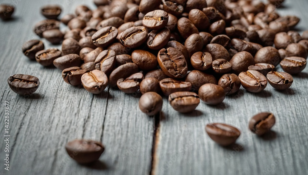 Side view of fresh coffee beans isolated on a white wooden background
1 Side view of fresh coffee beans isolated on a white wooden background
1