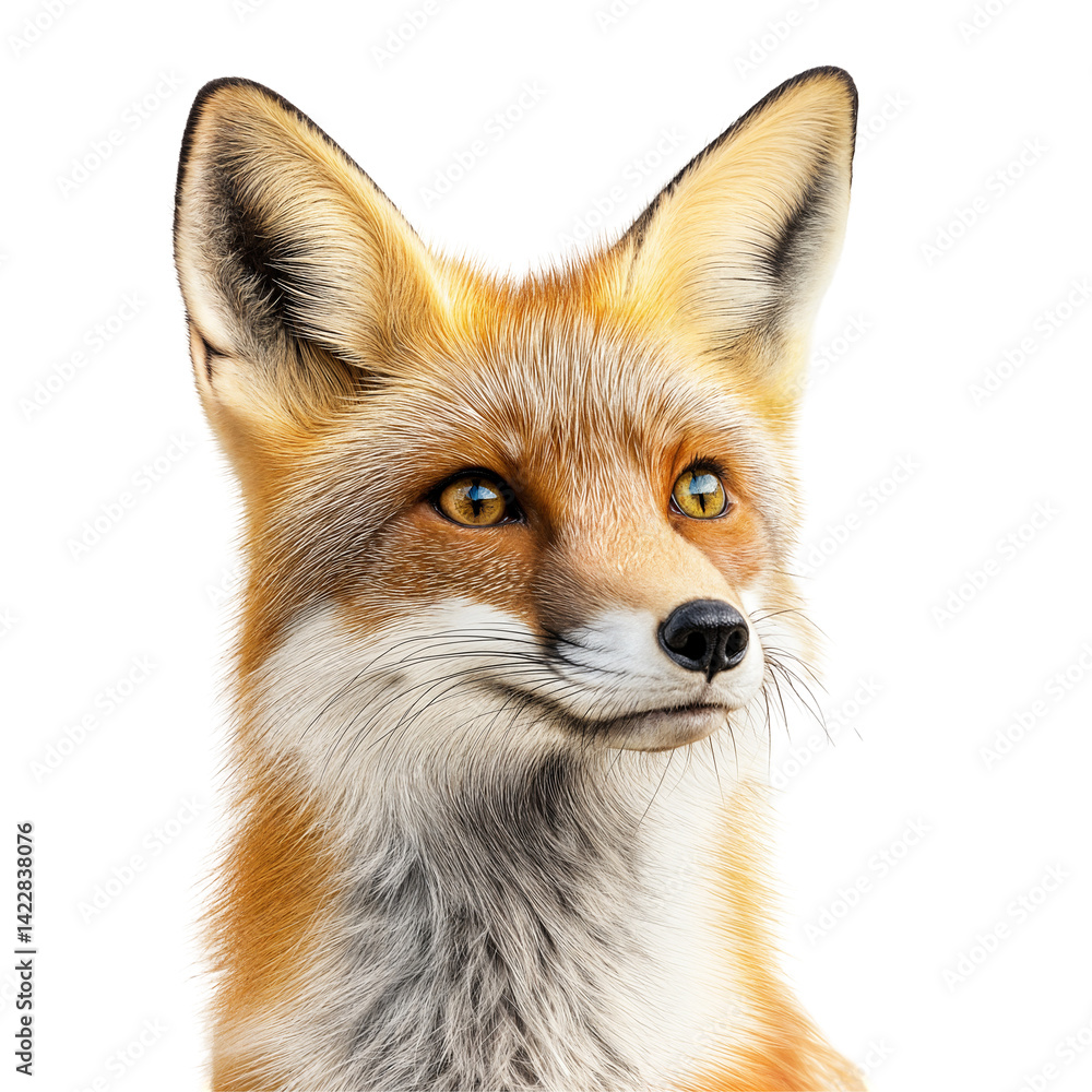 Fototapeta premium Close-up of a beautiful fox with expressive eyes isolated on transparent background