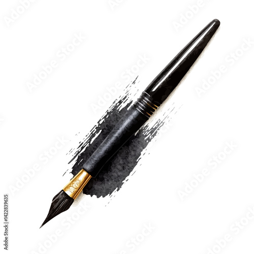 illustration of Calligraphy Brush With Thick Black Ink, watercolor vector, isolated on a white background.