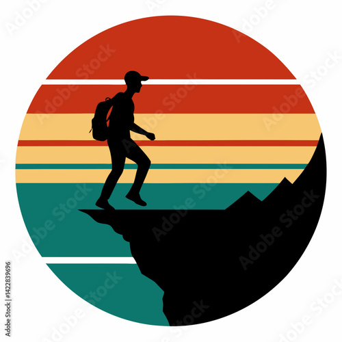 Silhouette of a Hiker on a Colorful Cliff Edge