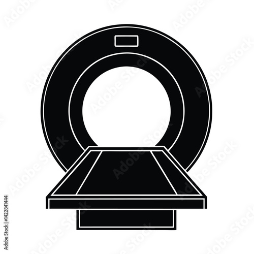 Solid black silhouette of a CT scanner, vector illustration of a black and white icon on a white background