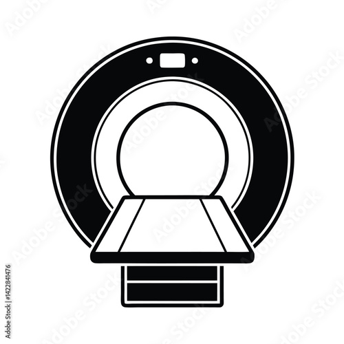 Solid black silhouette of a CT scanner, vector illustration of a black and white icon on a white background