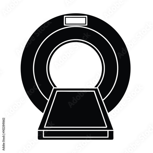 Solid black silhouette of a CT scanner, vector illustration of a black and white icon on a white background