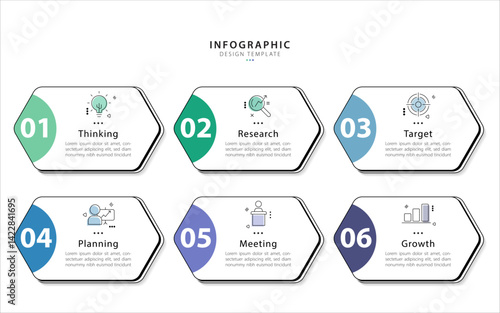 Infographic template. 6 Step timeline journey, Flat simple infographics design template. presentation graph. Business concept with numbers 6 options or steps vector illustration.