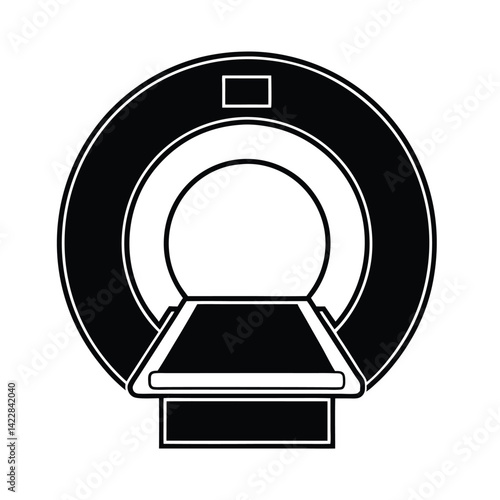 Solid black silhouette of a CT scanner, vector illustration of a black and white icon on a white background