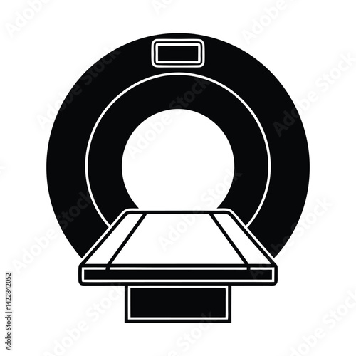 Solid black silhouette of a CT scanner, vector illustration of a black and white icon on a white background
