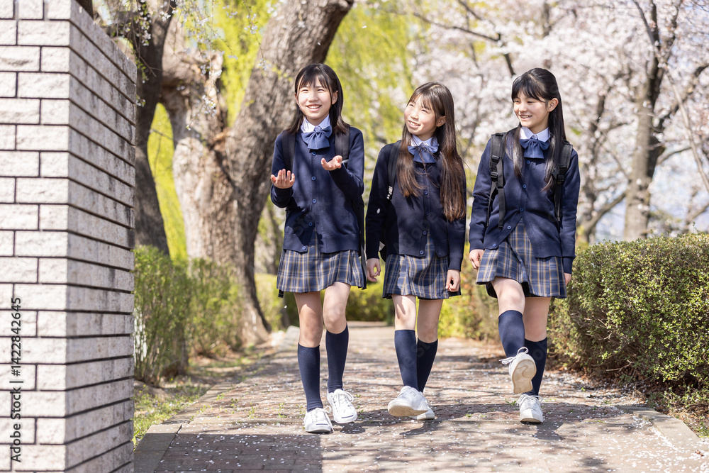 友達と歩いて通学する学生