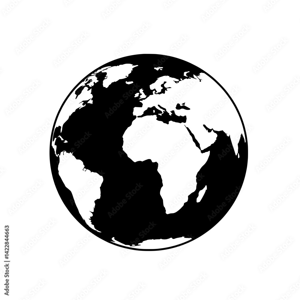 Global Silhouette: A minimalist monochrome representation of planet Earth, showcasing the continents and oceans in a clean, modern, and instantly recognizable graphic. Global Silhouette: A minimalist monochrome representation of planet Earth, showcasing the continents and oceans in a clean, modern, and instantly recognizable graphic.