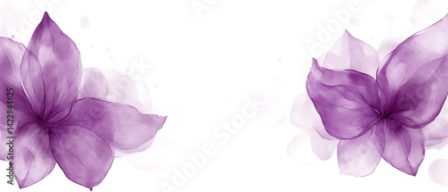 Fototapeta Naklejka Na Ścianę i Meble -  Two purple watercolor flowers on white.