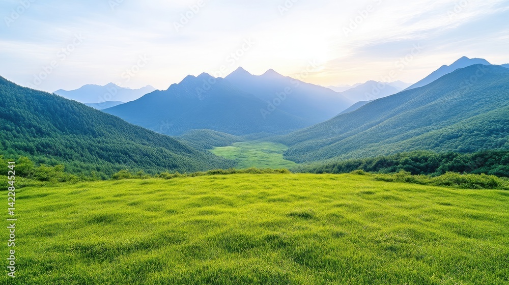 Obraz premium Lush valley, mountain panorama, tranquil scene