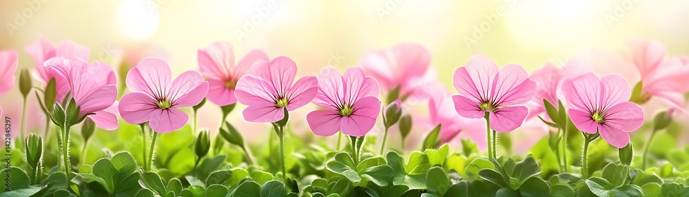 Delicate Pink Flowers in Sunlight, Spring Garden Delicate Pink Flowers in Sunlight, Spring Garden