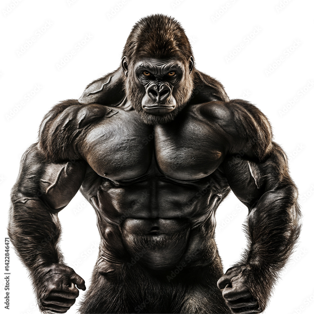 Angry gorilla with muscular build isolated on transparent background Angry gorilla with muscular build isolated on transparent background