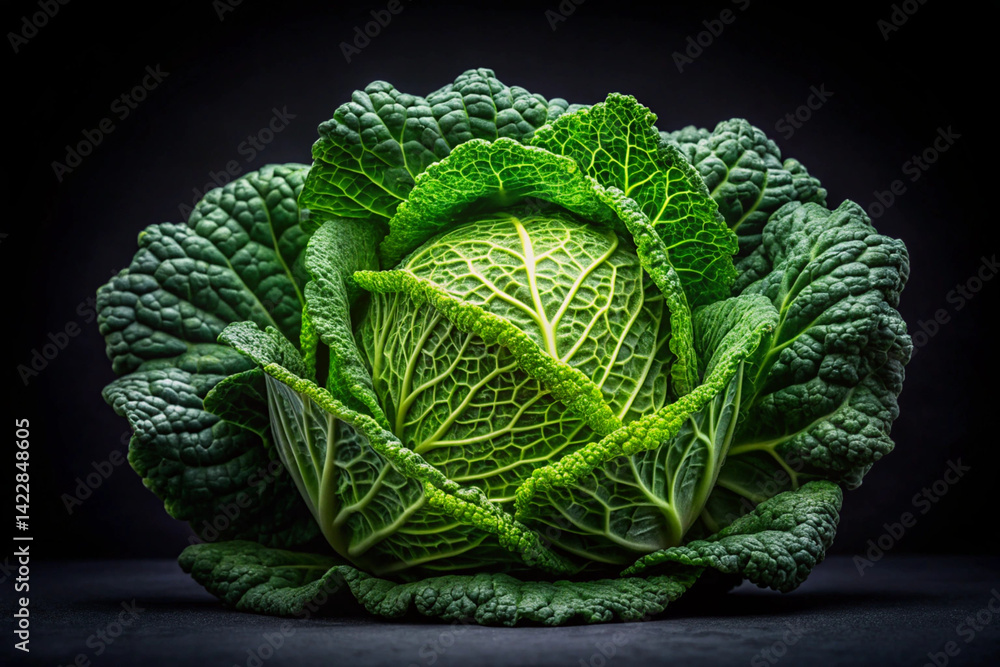 Fototapeta premium Fresh green cabbage head isolated on white background, detailed 3D vector digital food illustration, generative AI