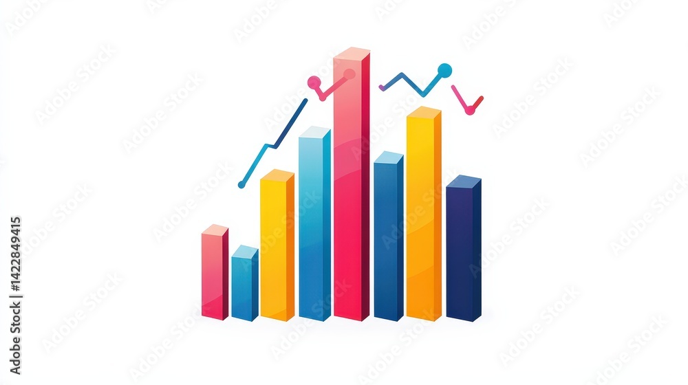 A modern and sleek financial graph icon with increasing bars, dynamically animating over a bright white background A modern and sleek financial graph icon with increasing bars, dynamically animating over a bright white background