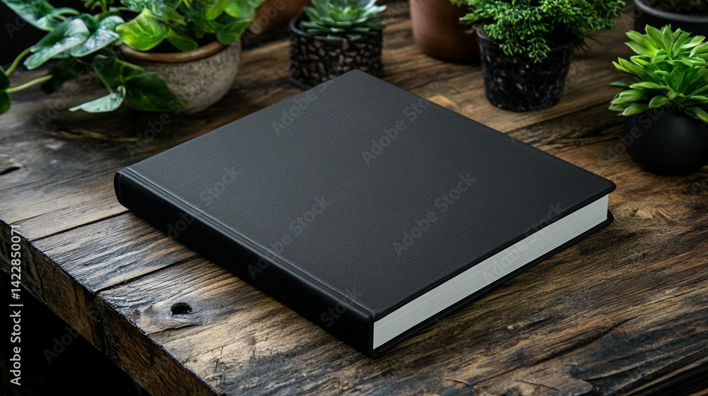 Fototapeta premium Black Hardcover Book on Wooden Table