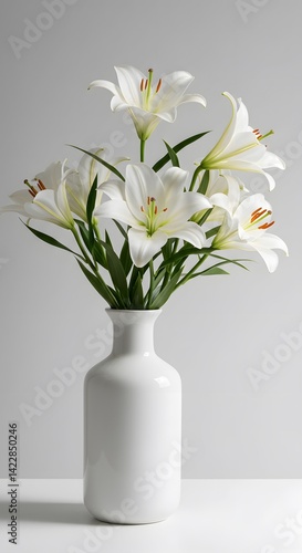 Wallpaper Mural White lilies, elegant floral arrangement, casting a tranquil ambiance on a subtle cream background, Serene composition of beautiful white lilies with delicate shadows
 Torontodigital.ca