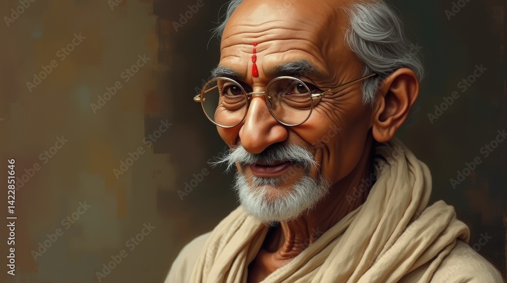 Portrait of mahatma gandhi with Glasses in Traditional Wrap Portrait of mahatma gandhi with Glasses in Traditional Wrap