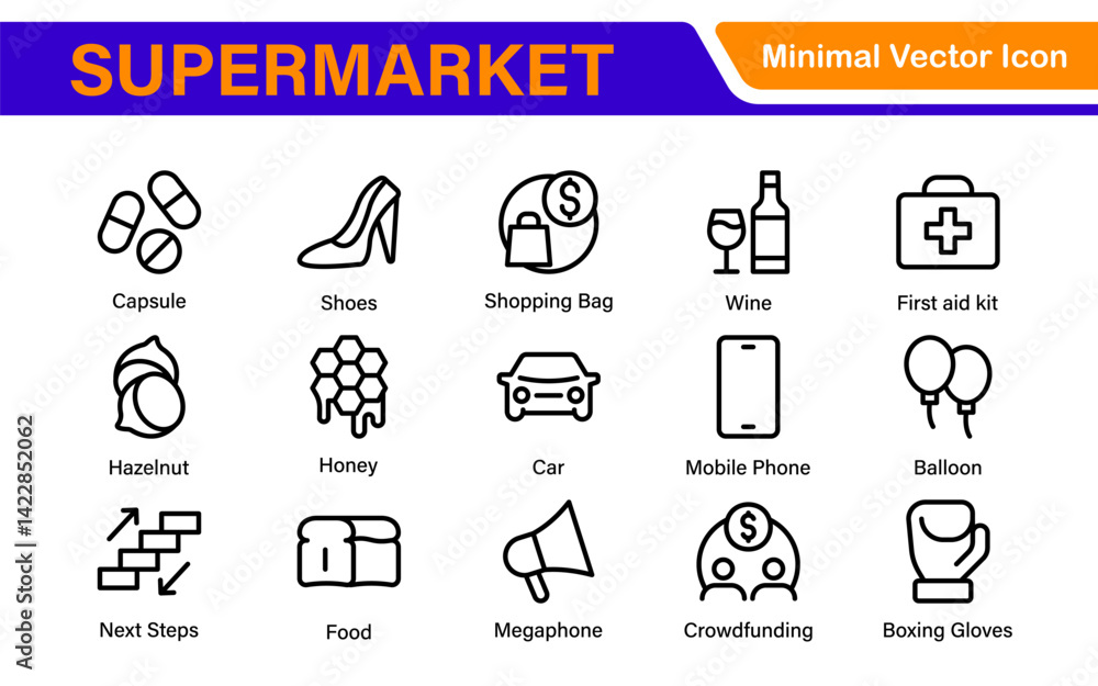 Supermarket Store Icon Collection. Modern Grocery Symbols for UI and Branding Supermarket Store Icon Collection. Modern Grocery Symbols for UI and Branding