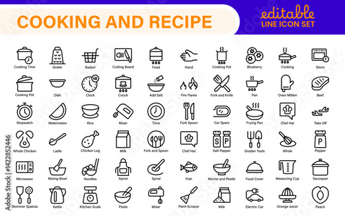Premium Cooking and Recipe Icons – Line, Outline, Minimal, Vector – Kitchen, Chef, Food, Baking, Restaurant UI Icons