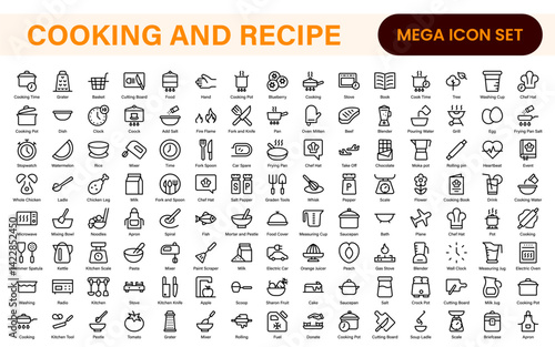 Premium Cooking and Recipe Icons – Line, Outline, Minimal, Vector – Kitchen, Chef, Food, Baking, Restaurant UI Icons