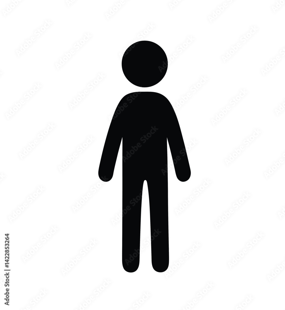 Obraz premium Stick person silhouette. A simple black silhouette image of a stick figure person, often used in various designs and illustrations to represent a human figure. Vector clipart illustration design.