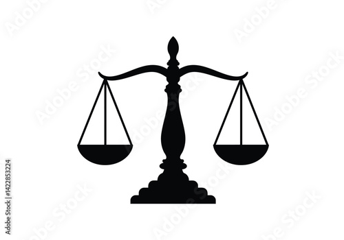 Scales silhouette. This image shows a black silhouette of scales representing balance, justice, and fairness, commonly associated with law and equality. Vector clipart illustration design.