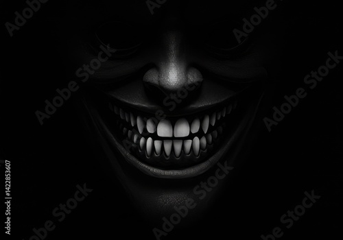 Creepy Smiling Face Emerging From Darkness, Horror Theme