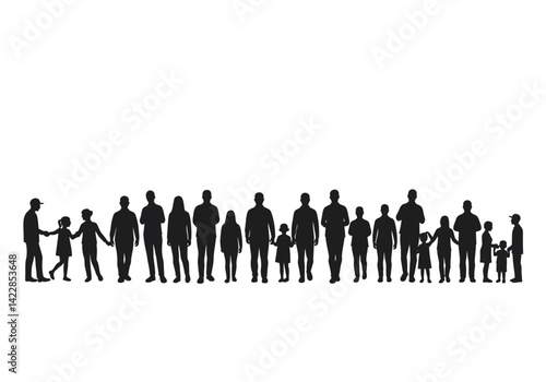 Community silhouette. This image illustrates a group of people standing side by side, symbolizing unity, togetherness, and social connection. Vector clipart illustration design.