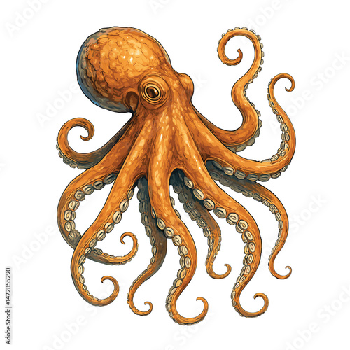 Realistic Octopus Illustration – Highly Detailed Marine Wildlife Artwork in Vintage Naturalist Style