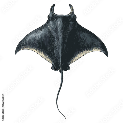 Realistic Manta Ray Illustration – Detailed Marine Animal Vector in Vintage Naturalist Style