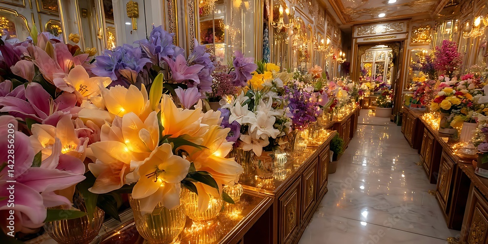 Fototapeta premium Ornate Hallway Filled with Flowers