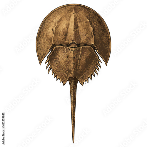 Realistic Horseshoe Crab Illustration – Detailed Vector of Ancient Marine Arthropod in Scientific Style