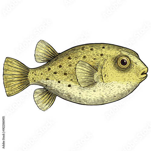 Realistic Pufferfish Illustration – Detailed Vector of Marine Species in Scientific Naturalist Style