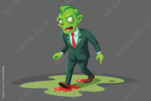 Cartoon zombie businessman walking illustration for halloween themed designs or events