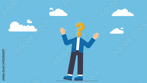 Anonymous businessman person, candidate or mention employee, who is this man, uncertainty, important person or unknown concept, anonymous businessman with question mark head unknown person