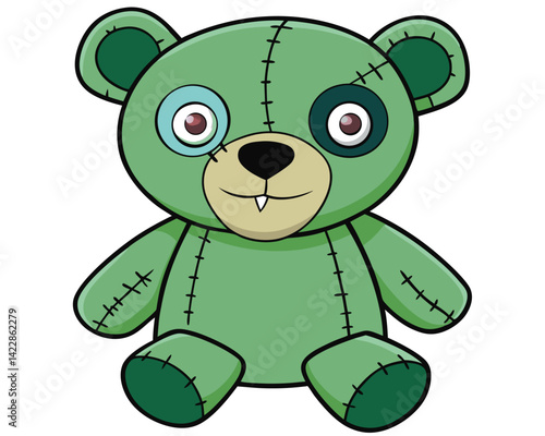 Cute halloween cartoon zombie teddy bear stitched and patchwork design