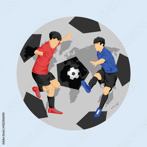 Soccer Player Athlete with Ball and Earth Globe Background Vector