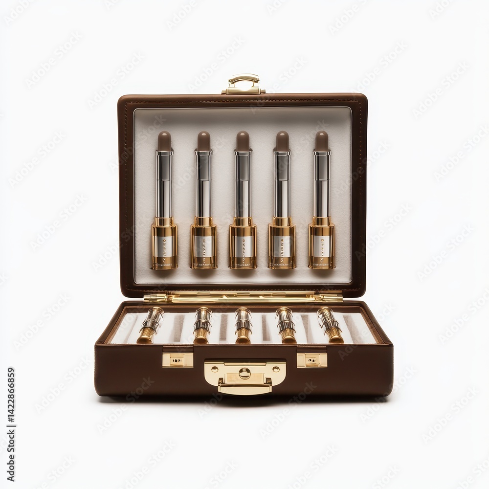 Elegant makeup set in a luxurious briefcase Elegant makeup set in a luxurious briefcase