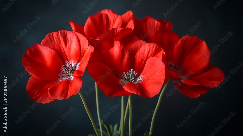 Obraz premium Studio shot of red poppy blossoms against dark background. Possible use Stock photo for nature, floral, and botanical themes