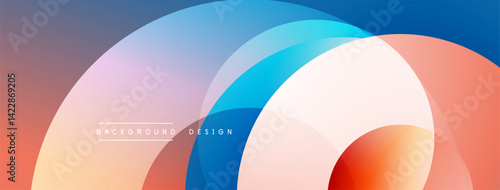 Abstract background features overlapping circles. Colors blendpeach, blue, purple, orange. Modern design evokes fluidity, warmth, visual harmony. Simple yet impactful composition.
