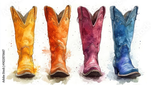 cowgirl boots clipart creative generative watercolor illustration detailed illustration - stock photo