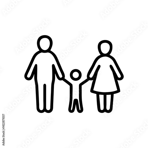 Family holding hands in minimalist style on a white background