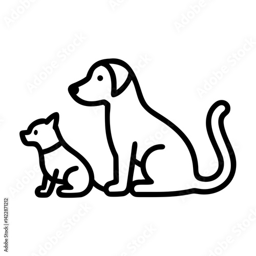 Icon of dog and cat sitting together in minimalist style on a white background